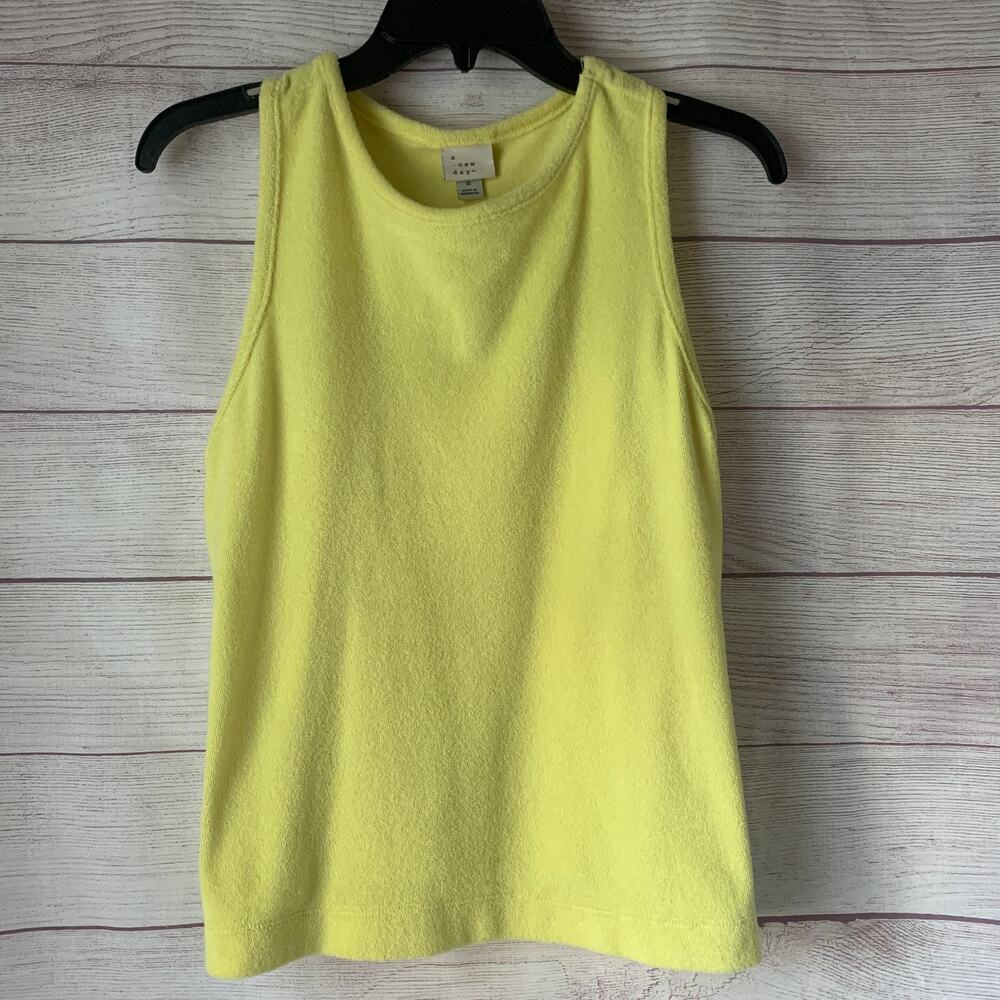 A New Day Yellow Terry Cloth TankTop Racer Back Side Slit Size S